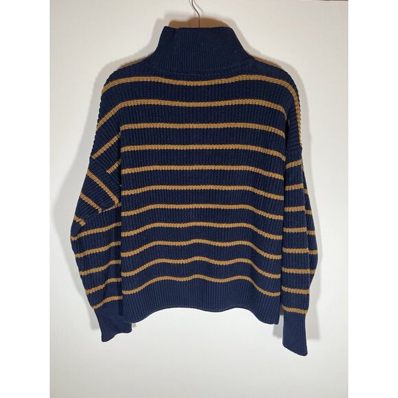 FAHERTY Blue Gold Mariner Stripe quarter zip sweater preppy cotton blend Large - Picture 3 of 9
